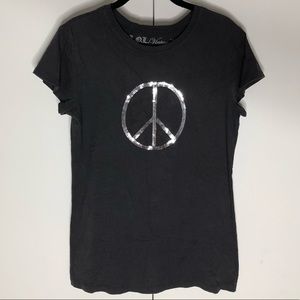 Charcoal Grey Sequin Peace Sign T-Shirt